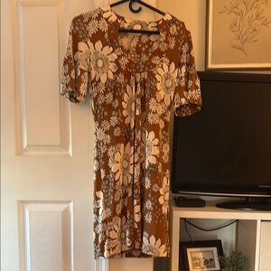 Trina Turk Brown Tan Flutter Sleeve Mini Sundress